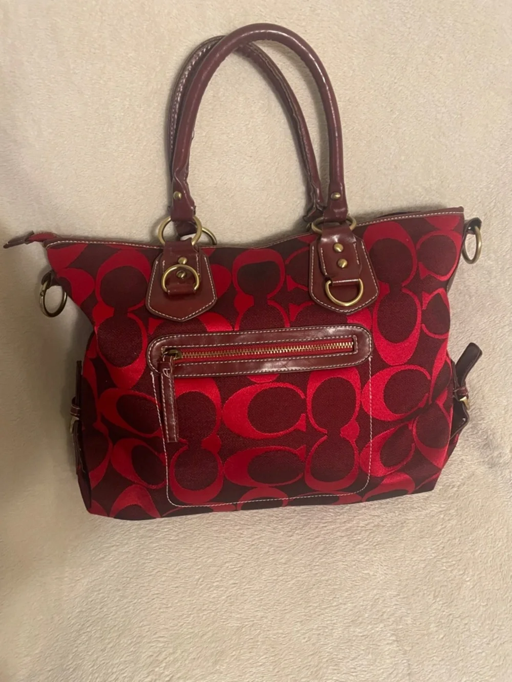 Coach Red and Burgundy Signature Tote